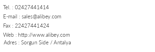 Ali Bey Resort Side telefon numaralar, faks, e-mail, posta adresi ve iletiim bilgileri